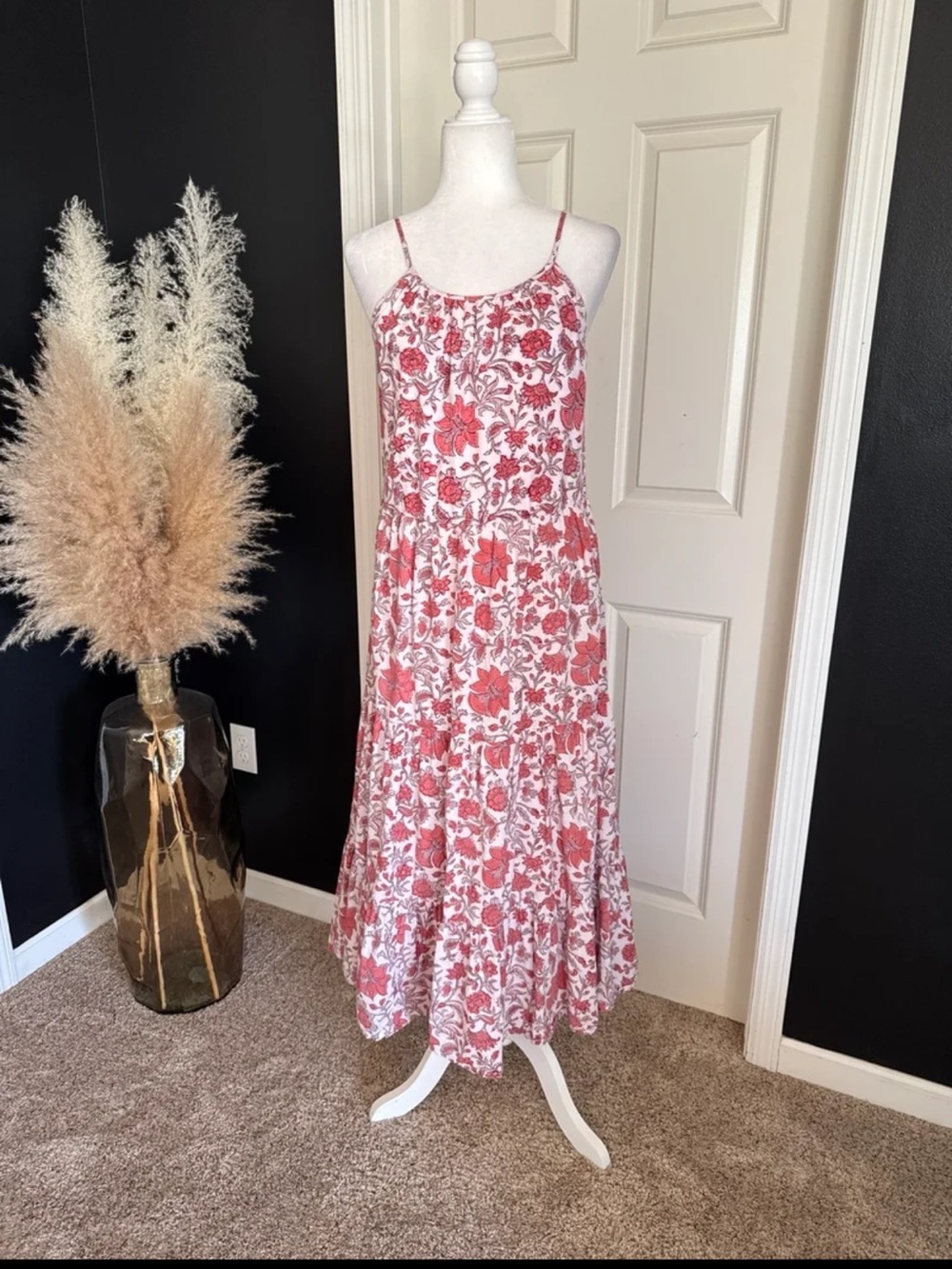 Madison Mathews 100% Cotton Pink Floral Maxi Dress size XS/Small